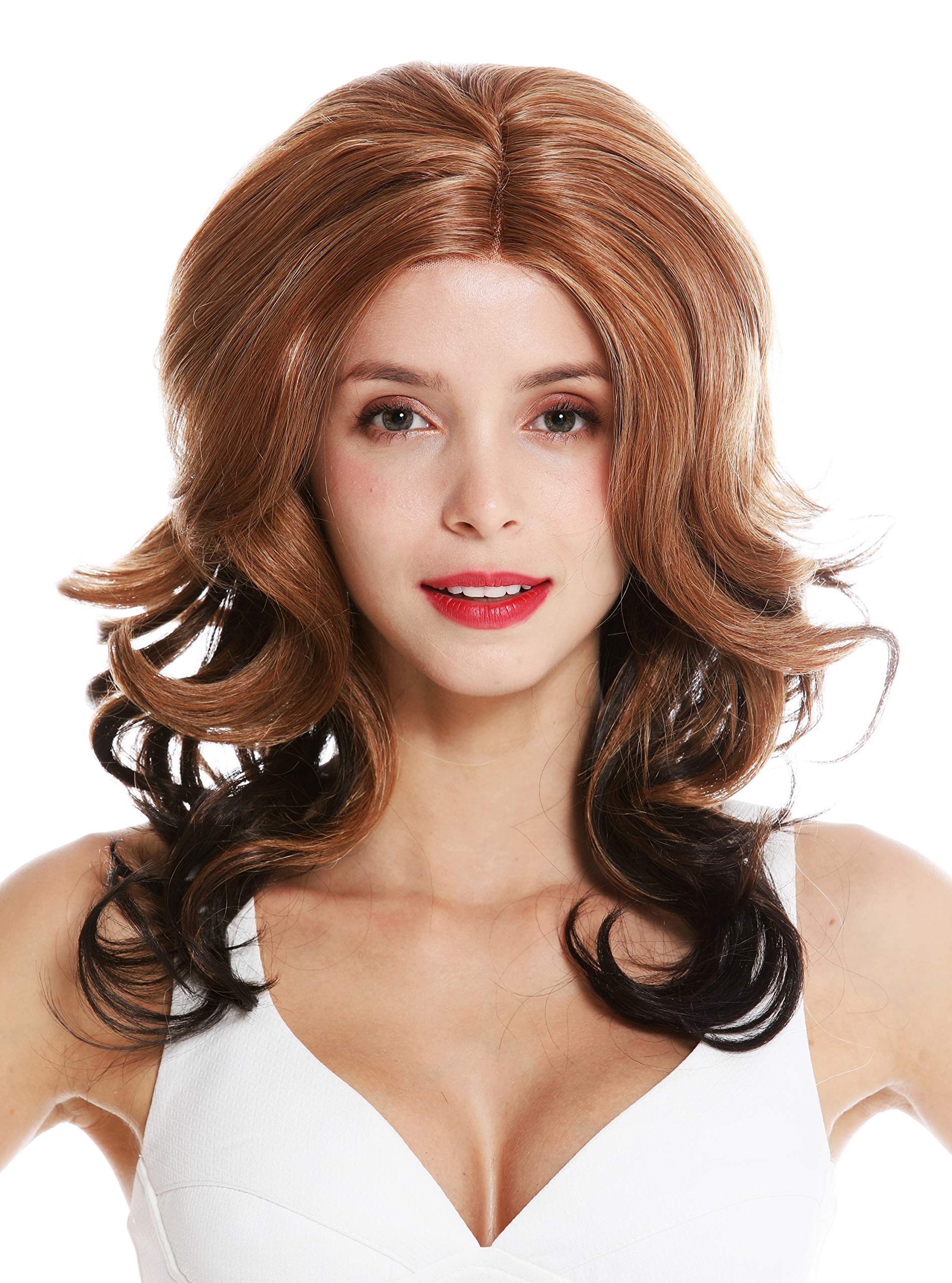 WIG ME UP - VK-23-MF women's quality wig long partial monofilament parting lace front voluminous curls wavy ombre copper brown dark brown