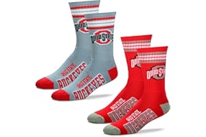 For Bare Feet Men's NCAA (2-Pack)-4 Stripe Deuce Crew Socks-Size Large and Medium