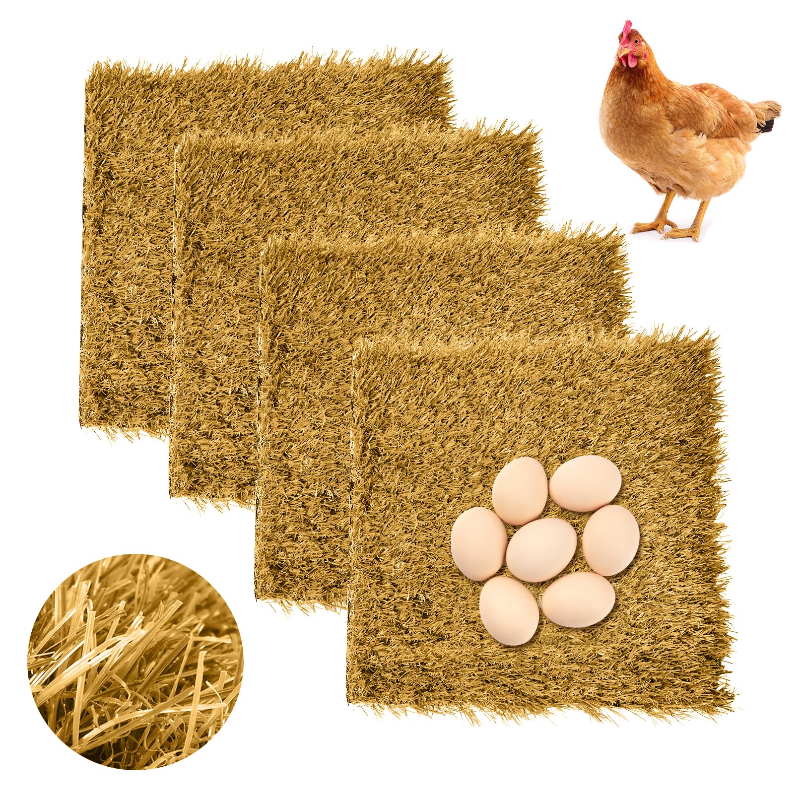 Photo 1 of Hamiledyi 4 Pcs Chicken Nesting Pads Artificial Grass Rug Carpet Synthetic Turf Mat 12"x12" Washable Chicken Coop Bedding Laying Garden Lawn Indoor/Outdoor Bedding for Chicken Hen Small Pets(Brown)