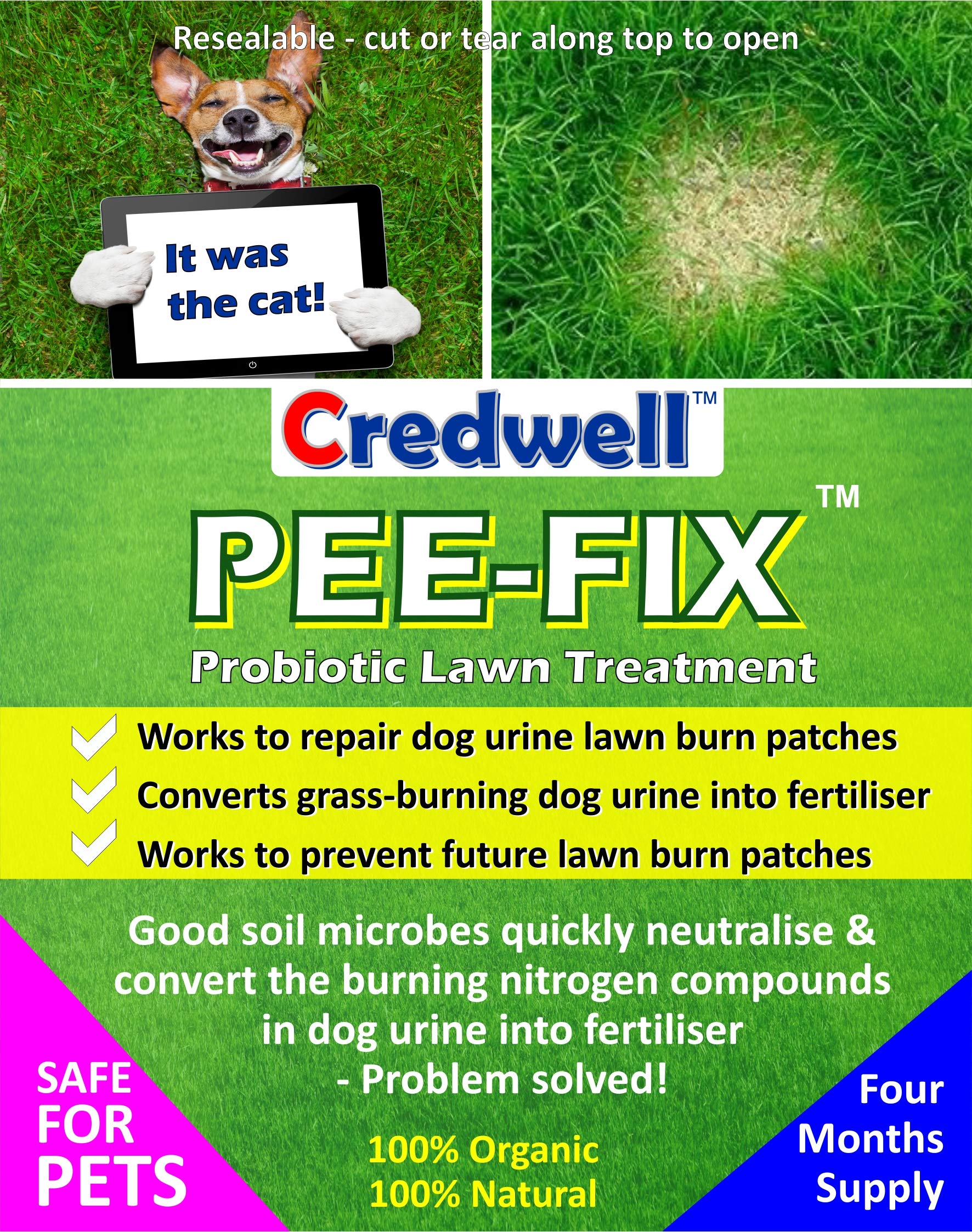 PEE-FIX dog urine neutraliser grass lawn patch repair treatment