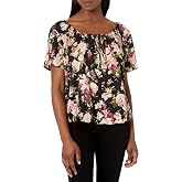 Star Vixen Womens Star Vixen Women's Petite Short/Slit Sleeve Keyhole-tie Peasant Top Bubble Hem