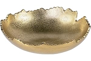 Red Co. 8.75” Gold Moon Decorative, Asymmetrical Torn, Hammered Metal Centerpiece Bowl with Sculpted Edges
