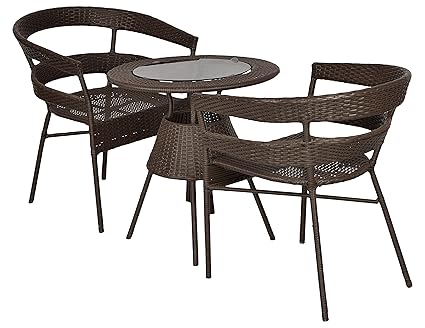 FurniFuture Aero Outdoor Patio Furniture Set 2+1 - (Brown)
