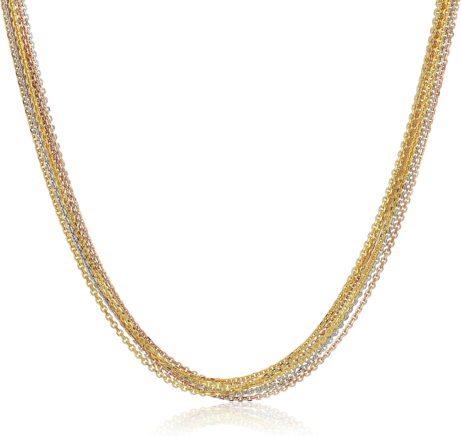 14k Tri Color Gold MultiChain Necklace, 18" Jewelry