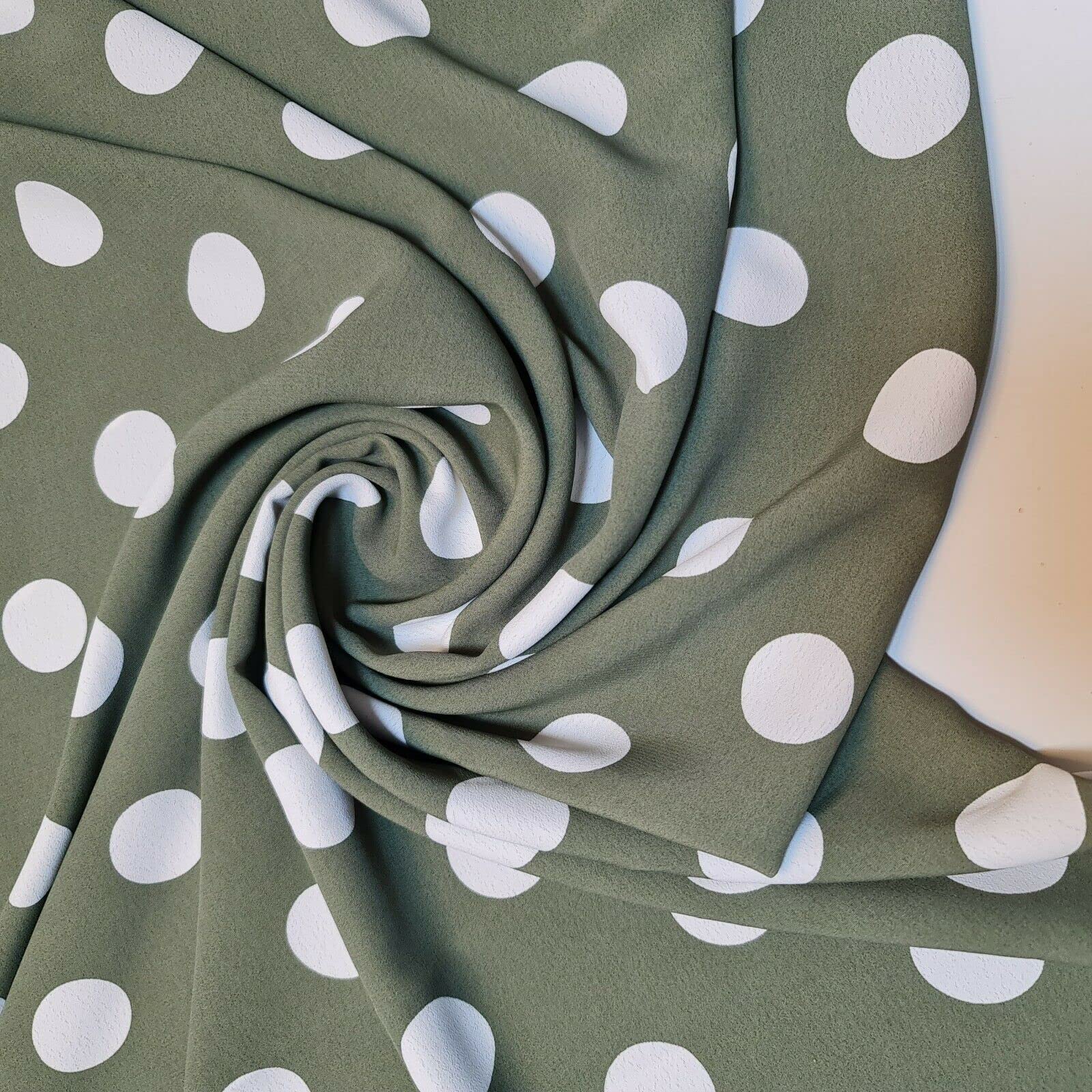 Polka Dot Collection Silky Crepe Fabric Sewing Craft Spots 58" (Pre Cut 1 Meter) (Khakhi) — image 1