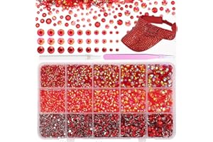 CYNAILLI 15000 Pcs Red Resin Rhinestones for Crafts, Flatback Resin Rhinestones for Bedazzling Gems 2/3/4/5/6mm Flatback Gems Jewels for DIY Mugs Tumblers Bottles Clothing Shoes Nail Art