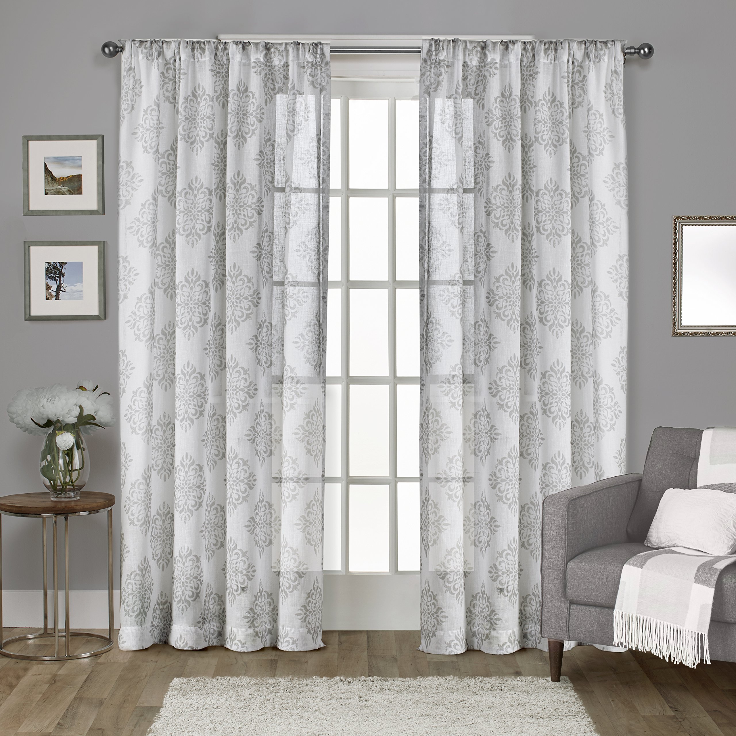 Exclusive Home Curtains Nagano Sheer Rod Pocket Top Panel Pair, Dove Grey, 54x108, 2 Piece