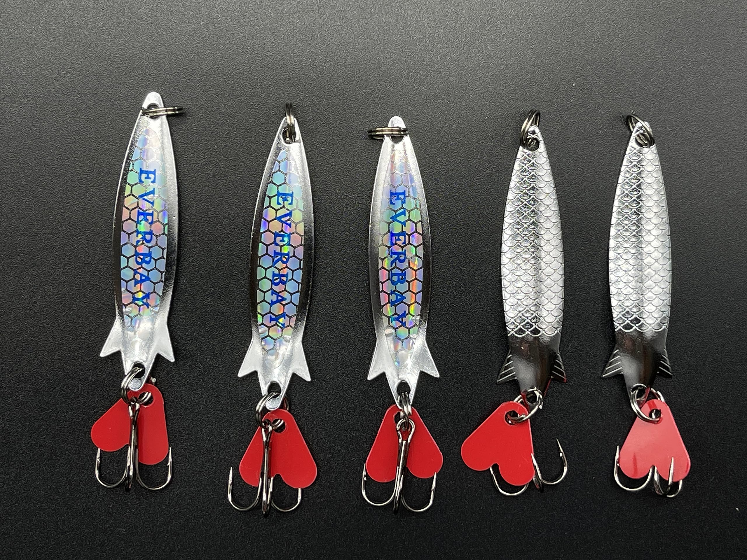 EVERBAY Silver Spinner Spoons Toby Style Fishing Lures Metal Jig Long Cast Sea Fishing Treble Hooks Fishing Spinnerbait, Trout Salmon Bass Cod Pollock, Set for Spinning/Trolling, 6cm/6.5g, 5pcs/Silver