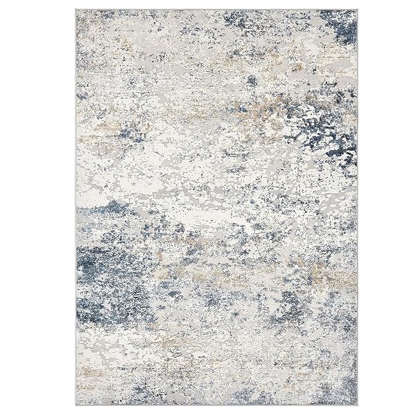 AREA RUG LIVING ROOM RUGS – 9X12 ABSTRACT LARGE SOFT INDOOR WASHABLE RUG NEUTRAL MODERN LOW PILE CARPET FOR BEDROOM DINING ROOM FARMHOUSE HOME OFFICE – BEIGE BLUE