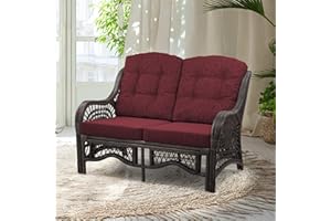 WICKERIX Malibu Lounge Loveseat Sofa Natural Rattan Wicker Handmade Design with Dark Brown Cushions, Dark Brown