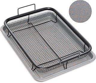 Home Icon Kupfer Granit Crisper Grillkorb Antihaftungs Backtablett mit Crisping Basket Zweiteiliges Set für fettarmes Heißluft-Garen im Ofen