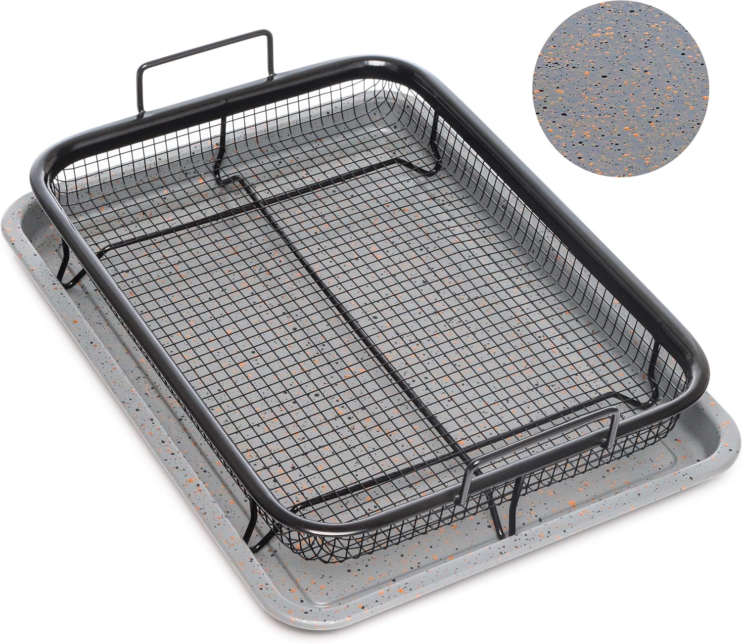 Home Icon Kupfer Granit Crisper Grillkorb Antihaftungs Backtablett mit Crisping Basket Zweiteiliges Set für fettarmes Heißluft-Garen im Ofen