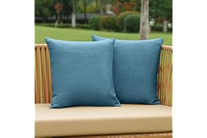 NiNi ALL Pack of 2 Decorative Outdoor Waterproof Pillow Covers Square Garden Linen Textured Cushion Sham Throw Pillowcase Set of 2 for Patio Farmhouse Garden Tent Couch 18x18 Inch Dark Blue