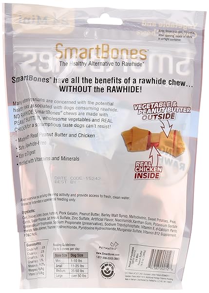 SMARTBONES PEANUT BUTTER DOG CHEW, MINI, 24 PIECES/PACK