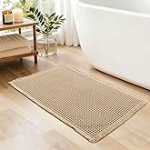 JIUZHEN Upgraded Waffle Bath Mat Super Absorbent Bathroom Mats Non Slip Bath Rugs Machine Washable Dry Fast Waffle Rugs for Bathroom Floor Ultra Soft Boho Rug for Beside Tub, 16" x 24", Brown