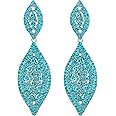 Flyonce Women's Rhinestone Crystal Wedding Bridal 2 Leaf Drop Dangle Chandelier Earrings
