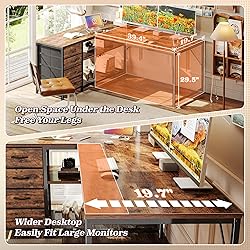 PRAISUN 53" L Shaped Desk with Power Outlets and