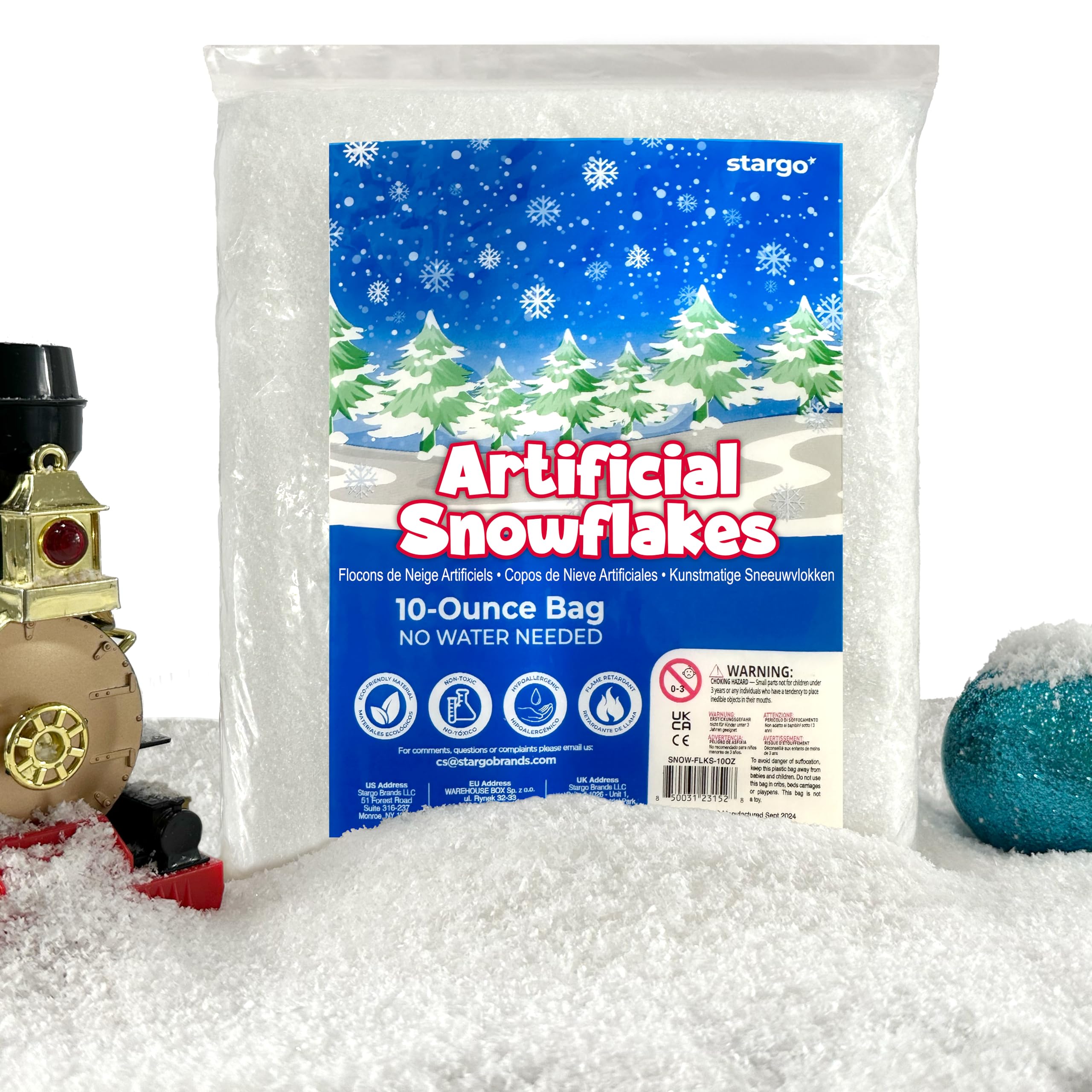 Fake Snow for Christmas Village - Faux Snow Flakes for Christmas Tree Snow Decoration, Artificial Snow for Holiday Décor, Winter Displays, Flocked Tree Snowflakes, 285 Grams Sparkling White Craft Snow