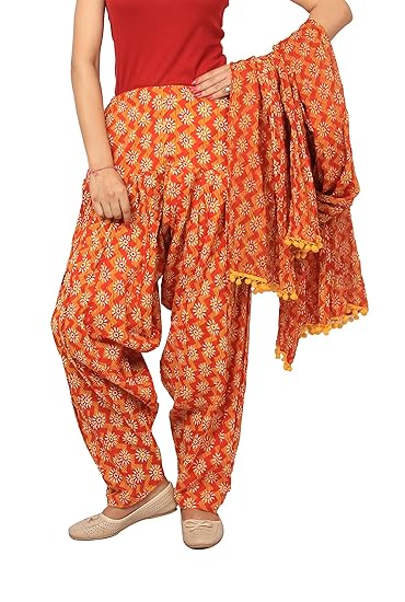 Women's Orange & Yellow Cotton Patiala with Dupatta Set