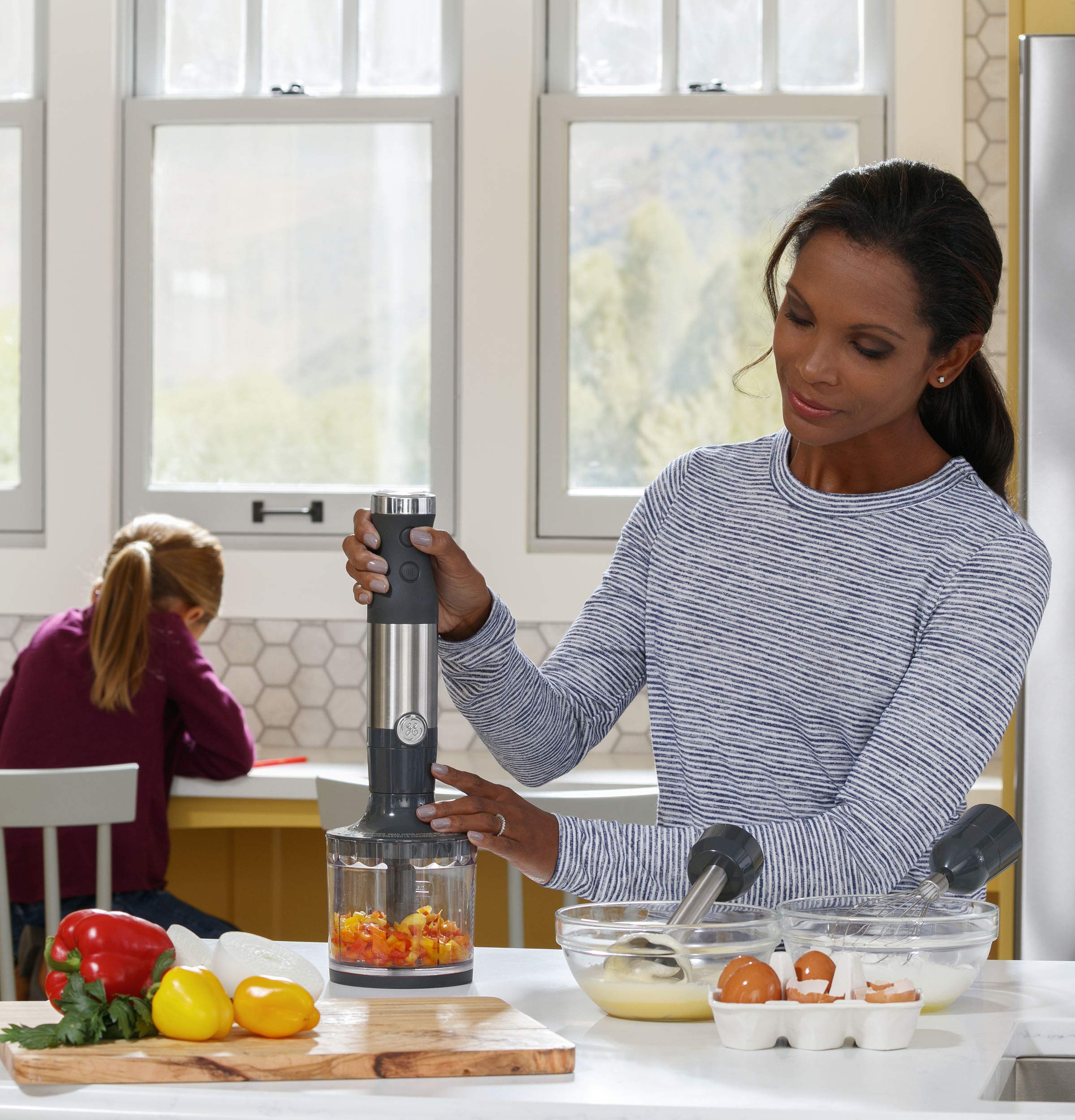 GE Immersion Blender Handheld Blender for Shakes, Smoothies, Baby Food & More Includes Whisk
