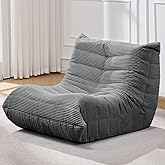 Bean Bag Chairs for Adults Giant Bean Bag Chair Memory Foam BeanBag Chair Bean Bag Sofa with Filler Faux Fur Fireside Beanbags Lazy Sofa for Living Room Bedroom Office (Grey Corduroy, Single)