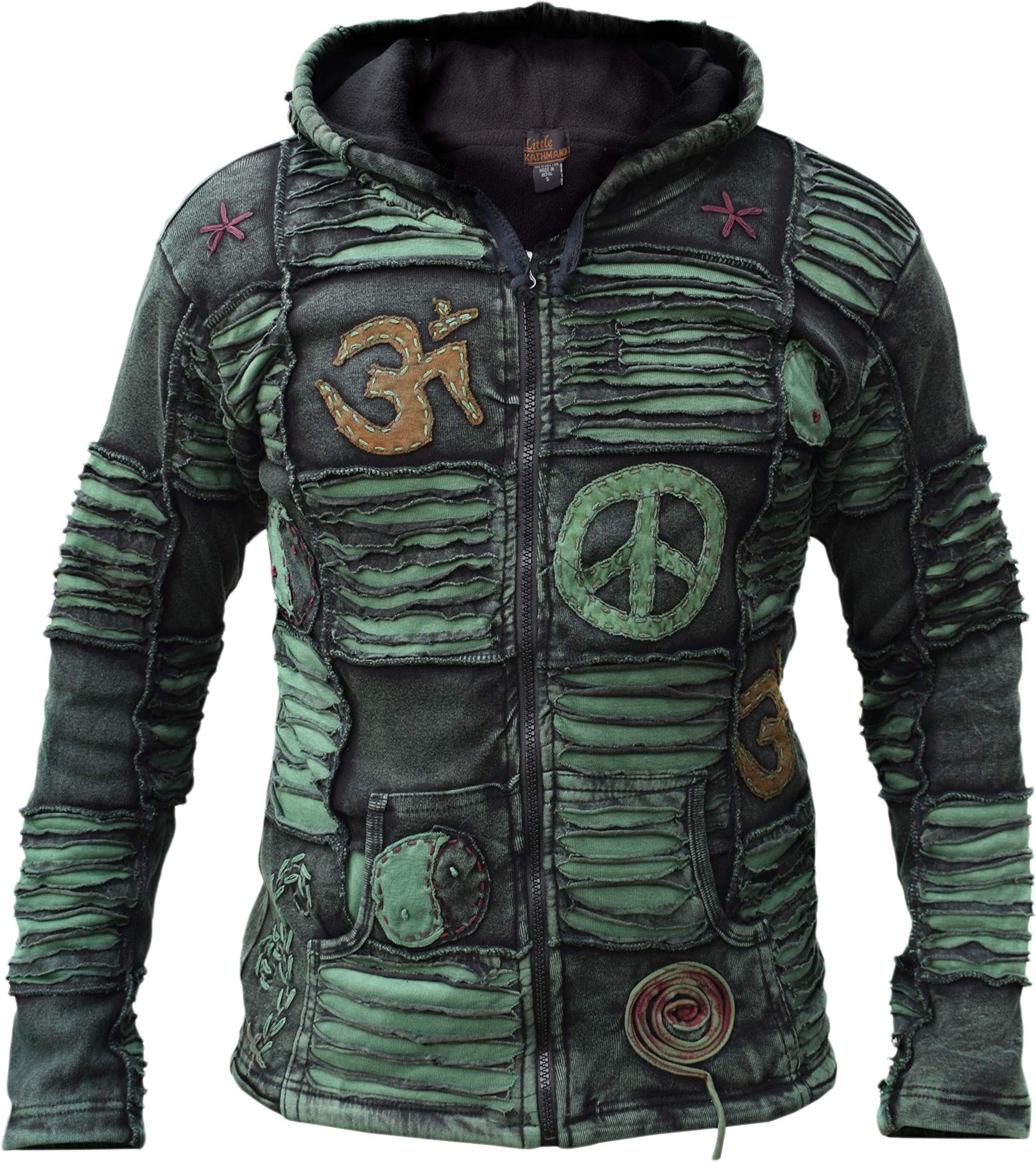 Men's Green Stonewashed Gothic Razor Cut Pixie Hood Jacket