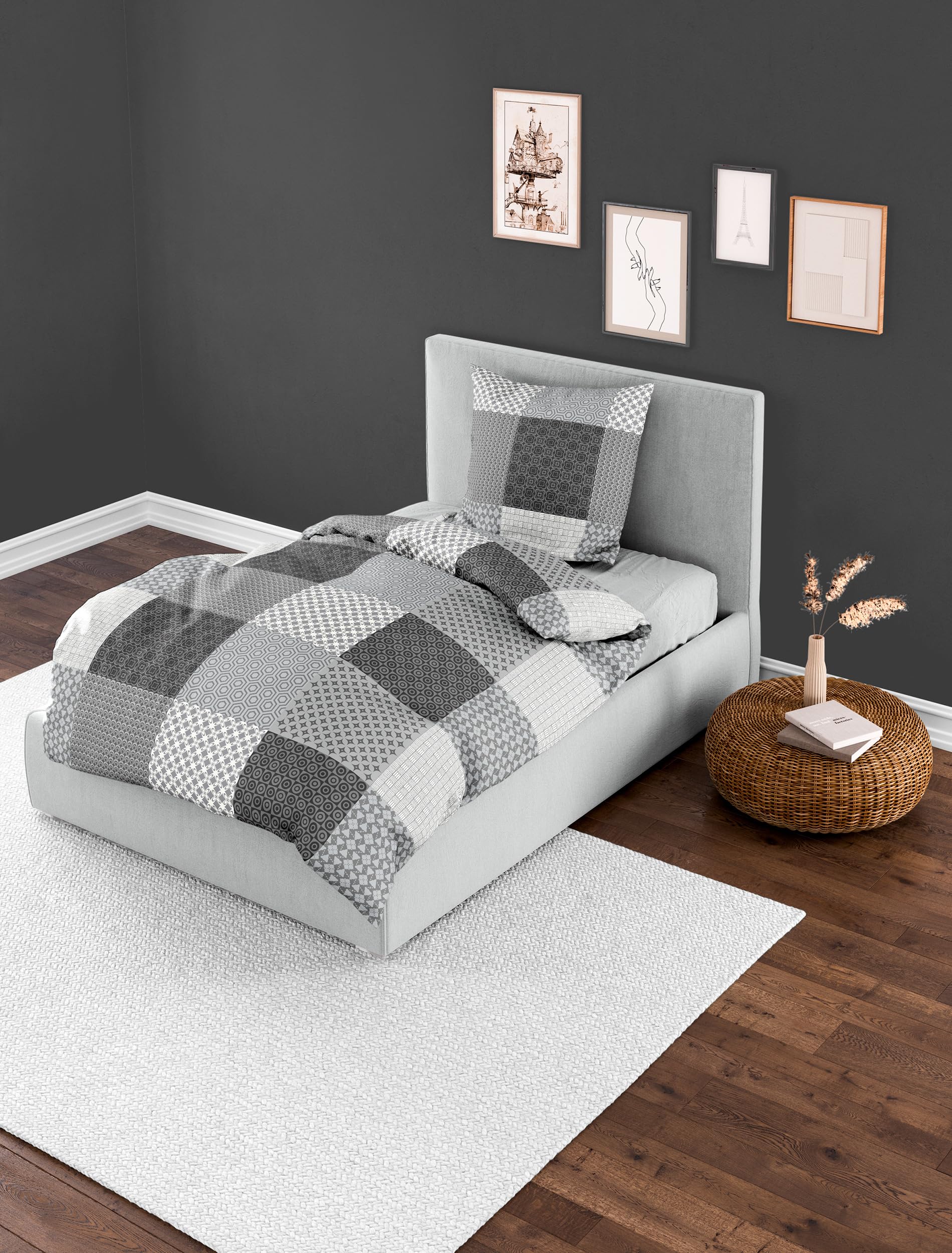 Bierbaum Bed Linen 6277, Renforcé, 100% Cotton, Designed in Germany, Silver 15, 155 x 220 + 80 x 80 cm, Comfort Size