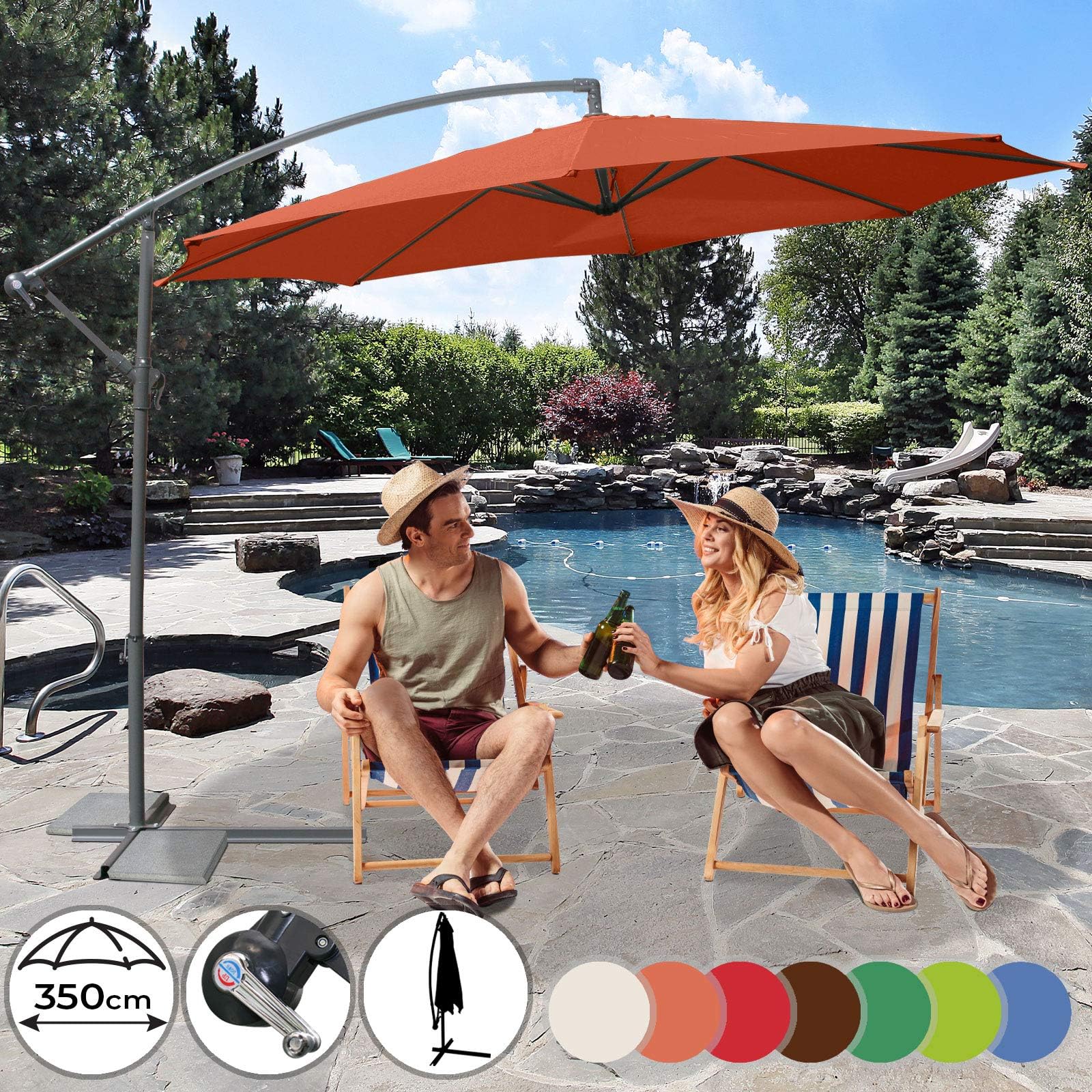 MIADOMODO Cantilever Garden Umbrella - 3.5m in Diameter, UV Protection 30+, Water-Repellent Polyester, Choice of Colours - Patio, Outdoor, Sun, Freestanding, Offset, Banana Parasol, Sunshade