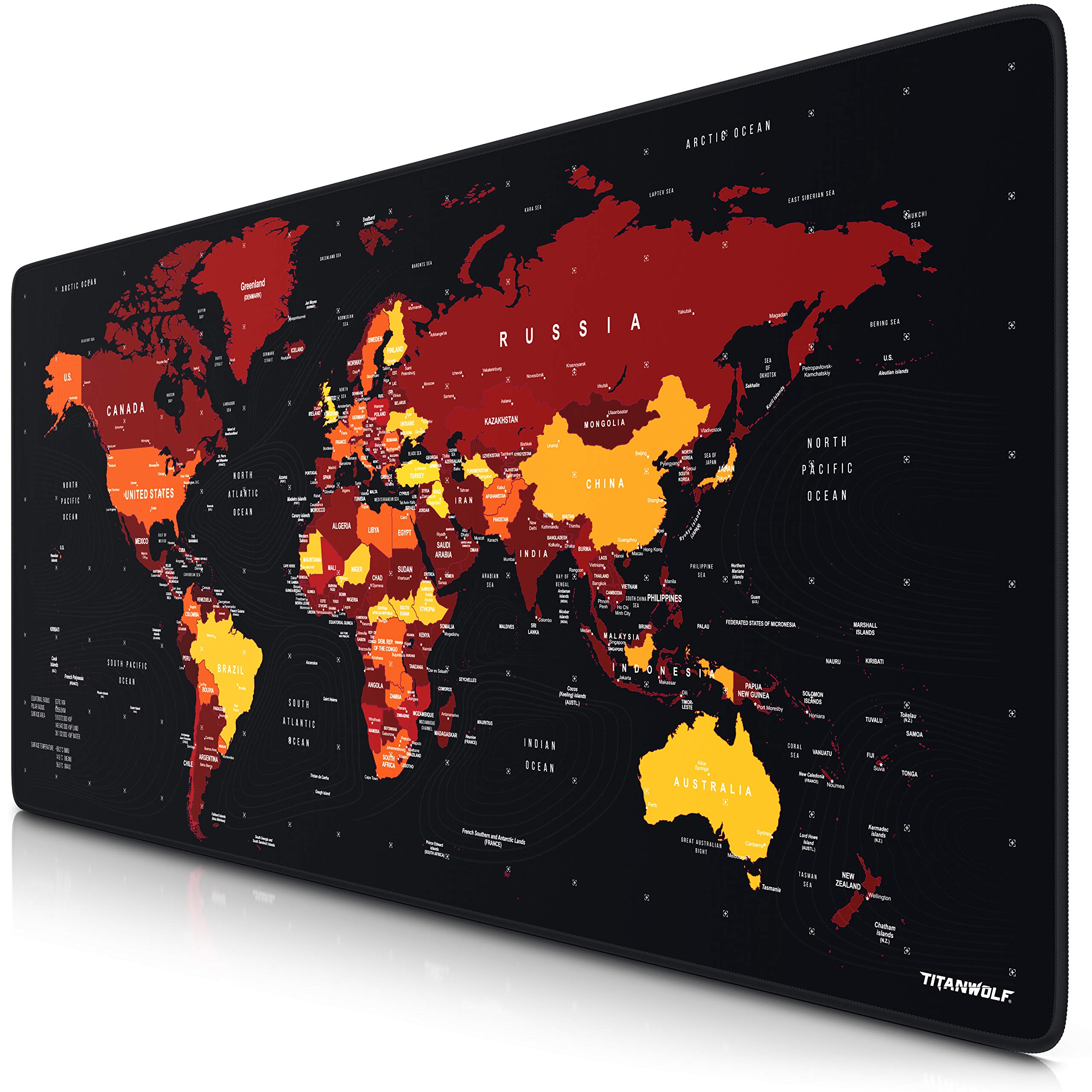 TITANWOLF - XXL Gaming Mouse Pad - 900 x 400 x 3 mm - extra large mouse mat - Table mat - extra large size - improved precision and speed - rubber base for stable grip - world map