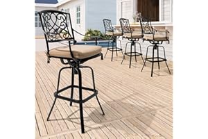 Crestlive Products Heavy Duty Cast Aluminum Frame & Sunbrella Fabric Cushion Counter Height Swivel Bar Stool All Weather Patio Furniture Antique Brown Finish for Outdoor Indoor, Set of 4 (Beige)