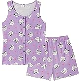 Vopmocld Girls Button Down Pajama Sets Sleeveless Tank Top with Shorts for Teen Girls Summer Casual Clothes Loungewear