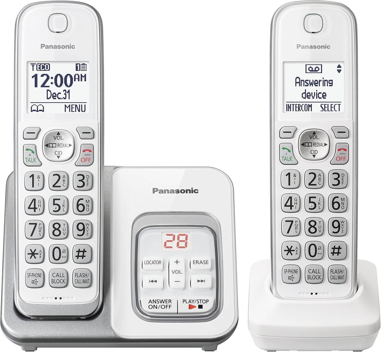 Panasonic DECT 6.0 Expandable Cordless Phone with Answering Machine and Smart Call Block - 2 Cordless Handsets - KX-TGD532W (White): Electronics