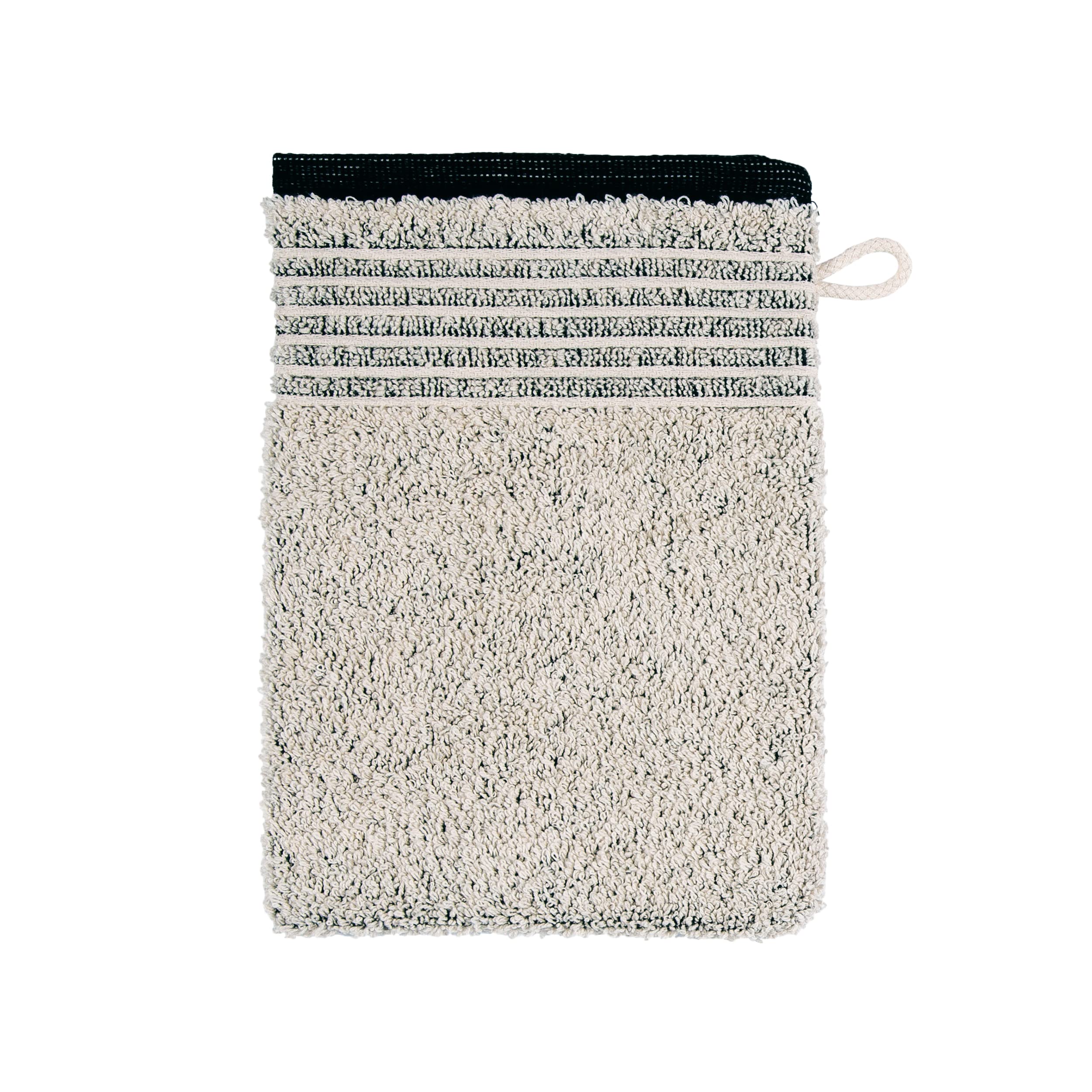 Möve Eden wash mitt 20 x 15 cm, 80% cotton / 20% linen, nature/black