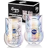 NASA Astronaut Glasses - 7 oz Set of 2 Double Wall Iridescent Drinkware with NASA symbol and Artemis Patch - Unique Glassware for Space Enthusiasts - Keeps Drinks Cold Longer