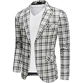 UNINUKOO Men's Blazer Plaid Casual Slim Fit Sport Coats One Button Lightweight Checkered Suit Jacket