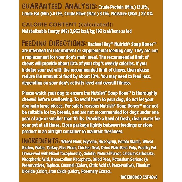RACHAEL RAY NUTRISH SOUP BONES WITH REAL TURKEY & RICE, 11 DOG CHEWS
