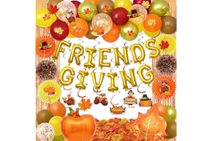 Kriyokiaa Friendsgiving Decorations 123 Pcs Friendsgiving Party Decor with Foil Balloon Letters “FRIENDS GIVING”, Balloons, Foil Fringe Curtain & Party Supplies for Thanksgiving Friends Gathering