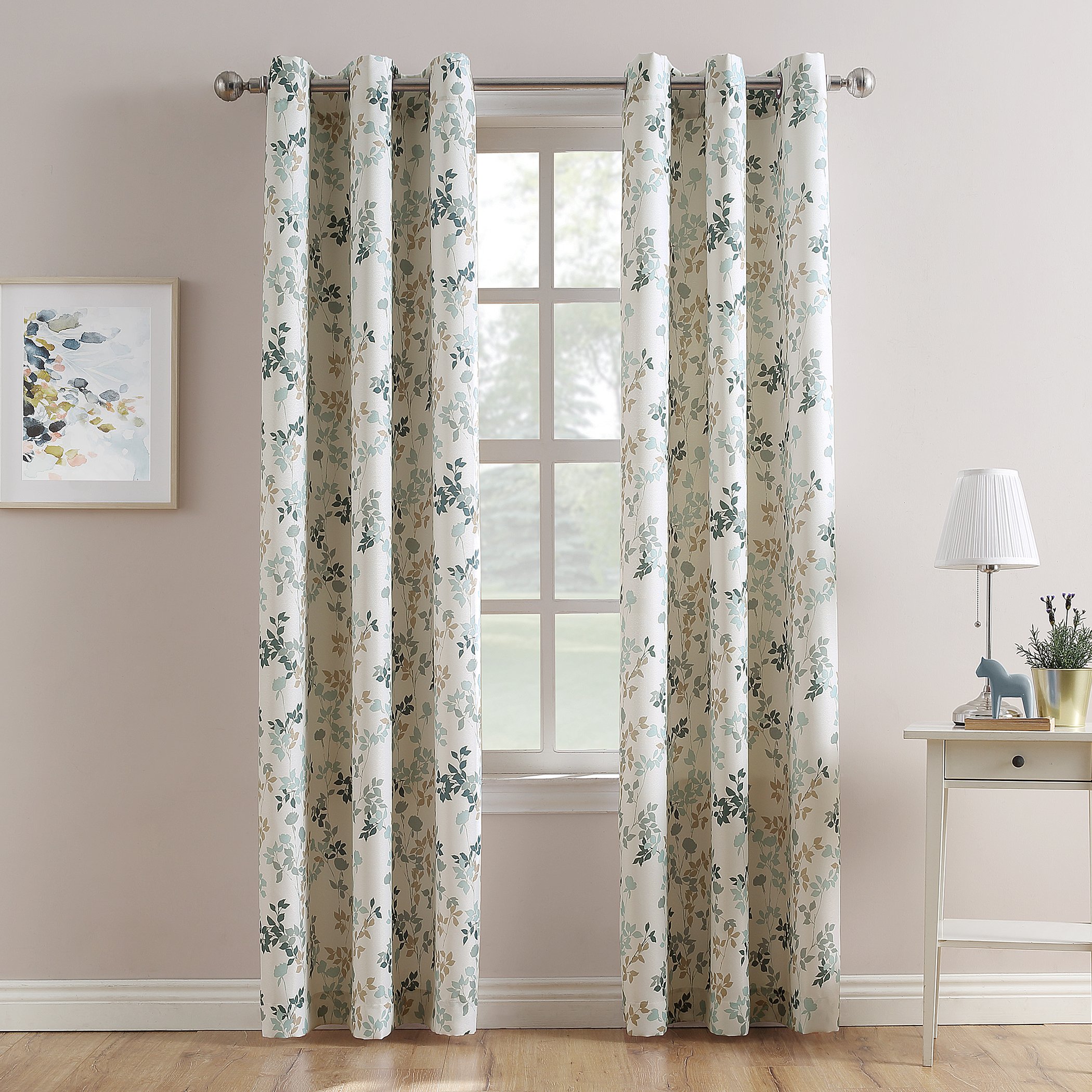 Sun Zero No. 918 Marra Floral Print Semi-Sheer Grommet Curtain Panel, 48" x 84", Harbor