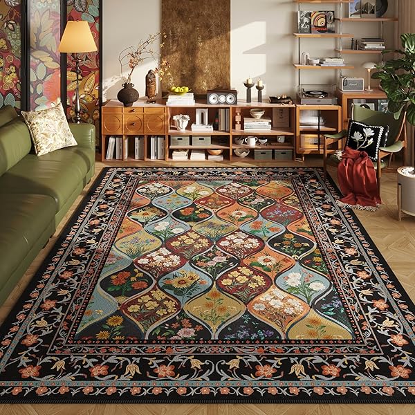 VOWKTEN BOHEMIAN GEOMETRIC FLORAL 8X10 AREA RUGS, MACHINE...
