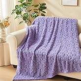 NEWCOSPLAY Super Soft Throw Blanket Lavender Premium Silky Flannel Fleece 3D Heart Checkered Lightweight Bed Blanket All Season Use (Lavender Heart, Throw(50"x70"))