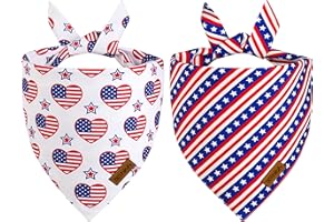 THLOH 4th of July Dog Bandanas - 2 Pack Reversible American Flag Pet Scarf for Boy and Girl | Premium Durable Fabric | Stripe Patriotic Bandana for Small Medium Large Dogs