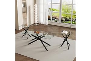IANIYA Living Room Set - Glass Coffee Table and 2 End Tables with Modern Design Set of 3 (Small Coffee Table + End Table x2, Black)