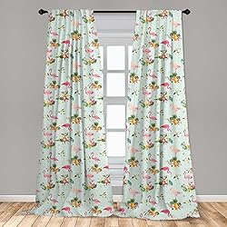 Lunarable Flamingo Curtains, Flamingo Bird Tropical