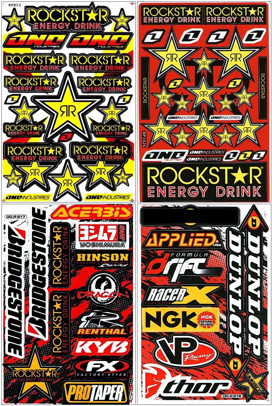 Lot of 4 Sheets, Rockstar Energy Sticker Car Racing Motorcross Decal Motorcycle Truck Graphic Logo Bicycle Bike Stickers