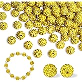 XianNVXi 120 Pcs 10mm Yellow Disco Ball Beads for Bracelet and Jewelry Making - Sparkly Bling Beads