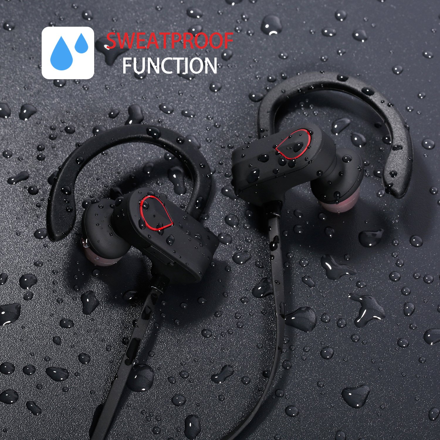 YIIYAA Wireless Bluetooth Headphones 4.1 On-Ear Bluetooth Earbuds Built-in Mic Stereo Sound Noise Cancelling IPX4 Waterproof Sweatproof Wireless Earbuds for Running Exercising-Red