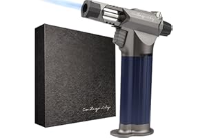 inZaynity "The Beast" Refillable Butane Torch – High-Power Handheld Blow Torch for Cooking, BBQ, Crème Brûlée, Soldering, Welding & Resin Art | Adjustable Flame with Ignition Lock – Silver Blue