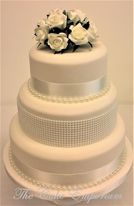 Wedding Cake Topper Pearl Trim Strung Pearls Flower Posy