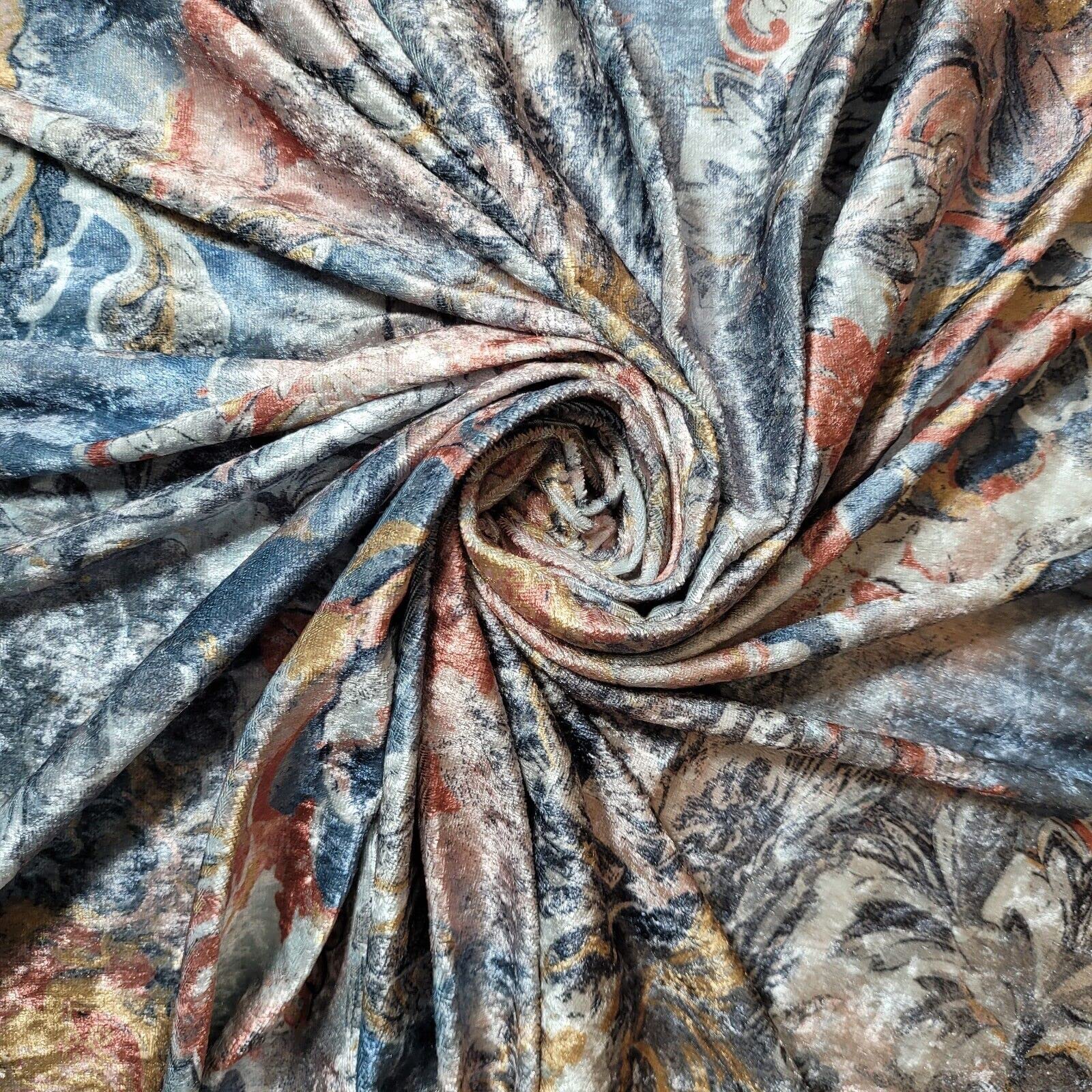 Soft Luxurious Vintage Tropical Animal Butterfly Polka Printed Crush Velvet Stretch Fabric Material 58" - 150cm Wide Suitable for Curtains & Upholstery (Mint Mandala)