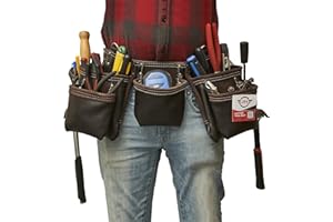 RM 12 Pocket Leather Tool Belt with 2 Hammer Holders, Genuine Top Grain Heavy Duty Belt, Carpenter Work Apron, Construction T